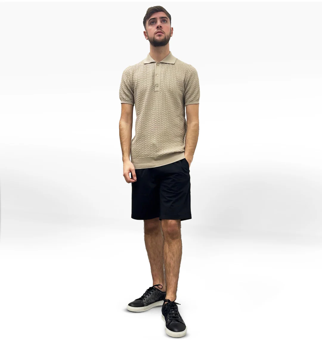 LCTB: Knitted Pattern Polo - Beige - Image 2