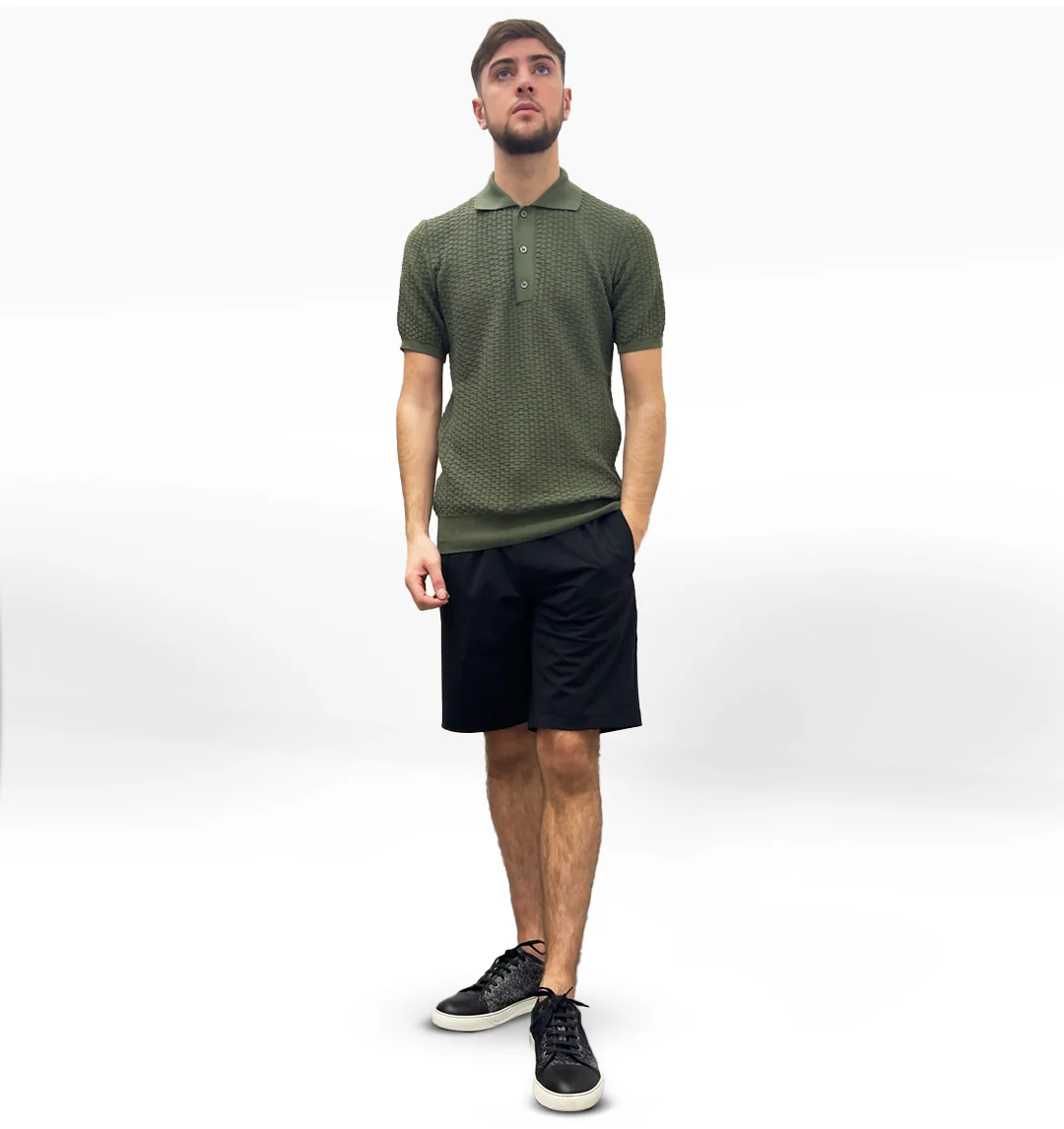LCTB: Knitted Pattern Polo - Khaki - Image 2
