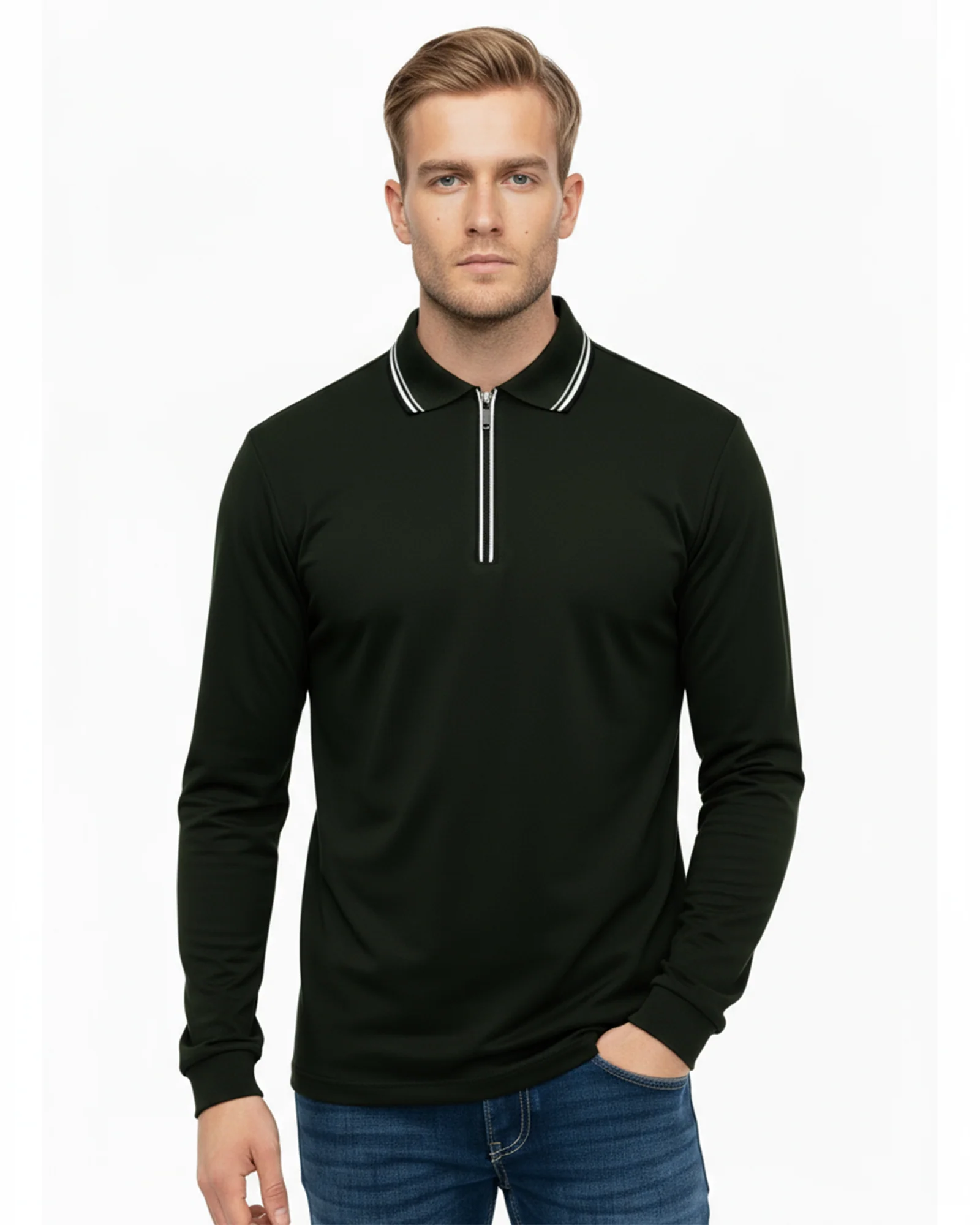 Luxe Long Sleeve Polo - Black - Image 2