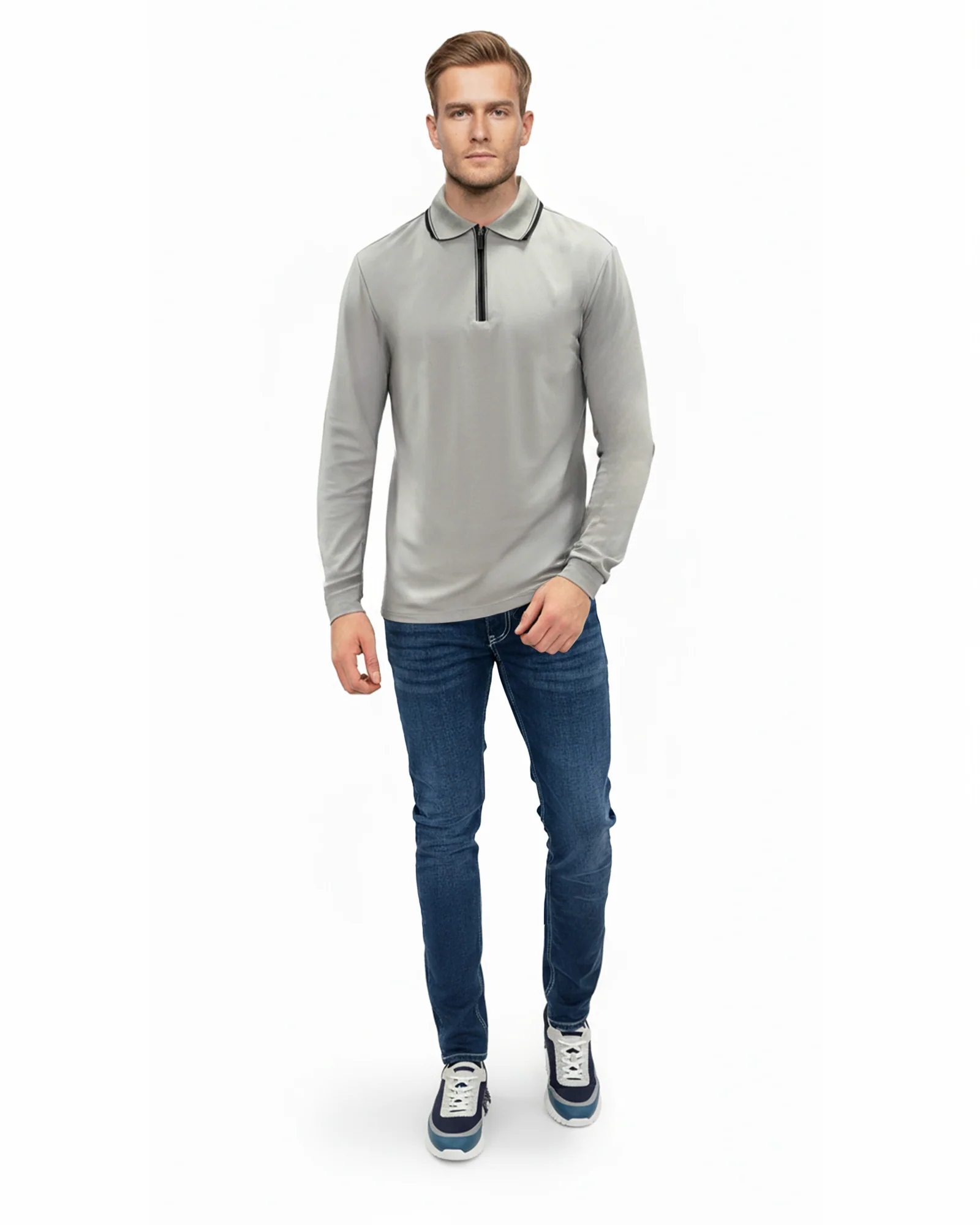 Luxe Long Sleeve Polo - Grey - Image 2