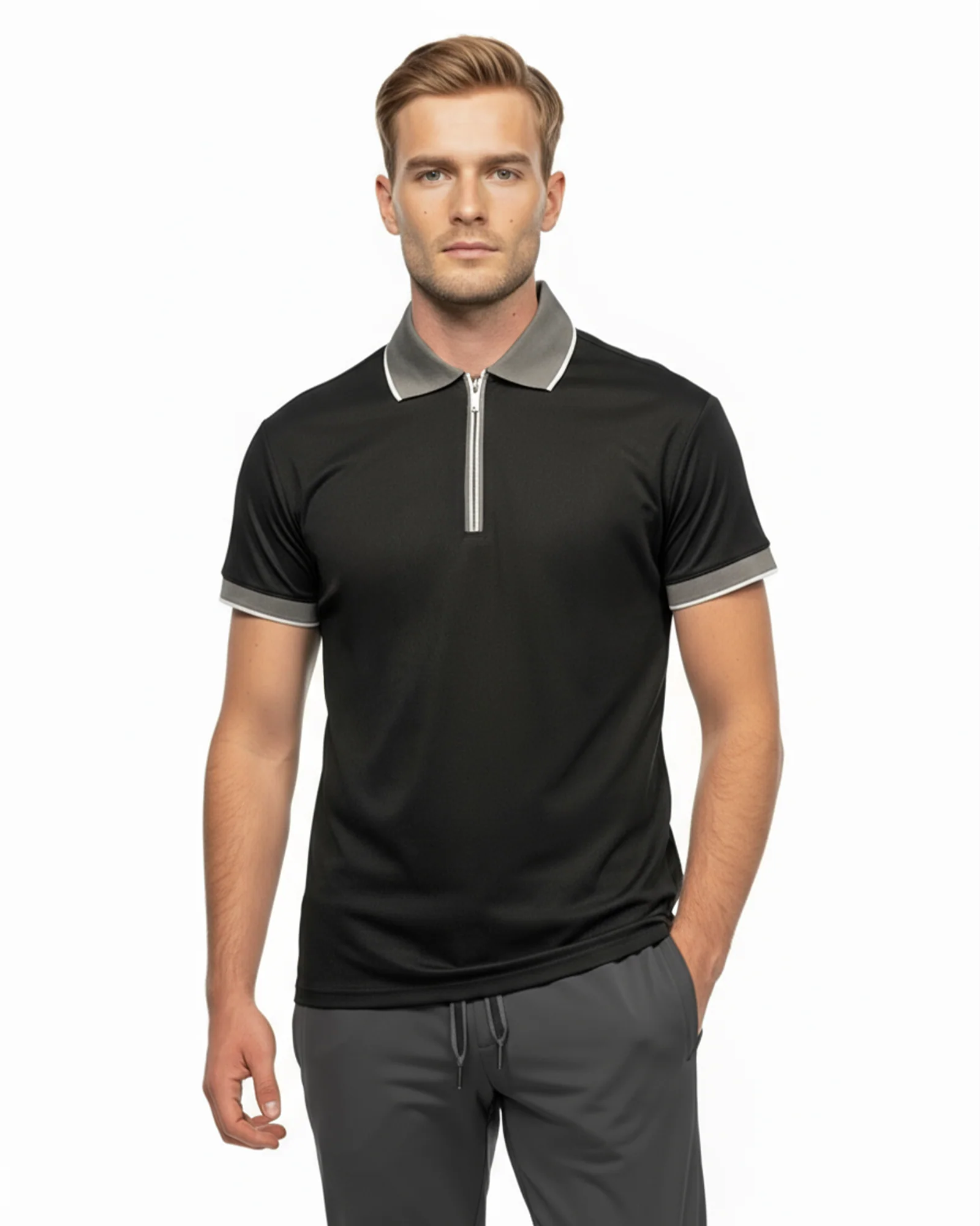 Luxe Quarter Zip Polo - Black - Image 2