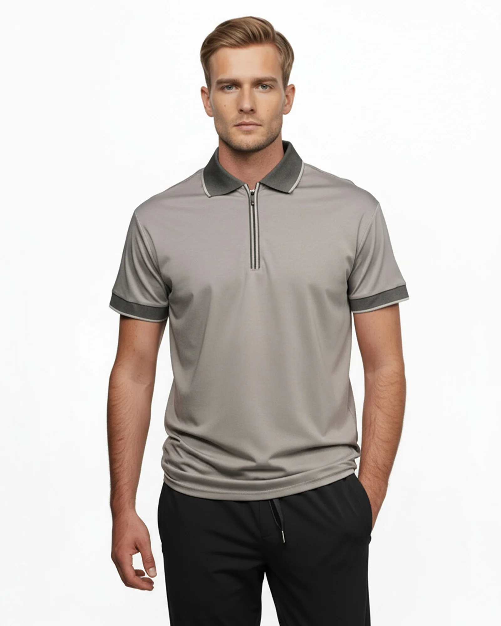 Luxe Quarter Zip Polo - Silver - Image 2