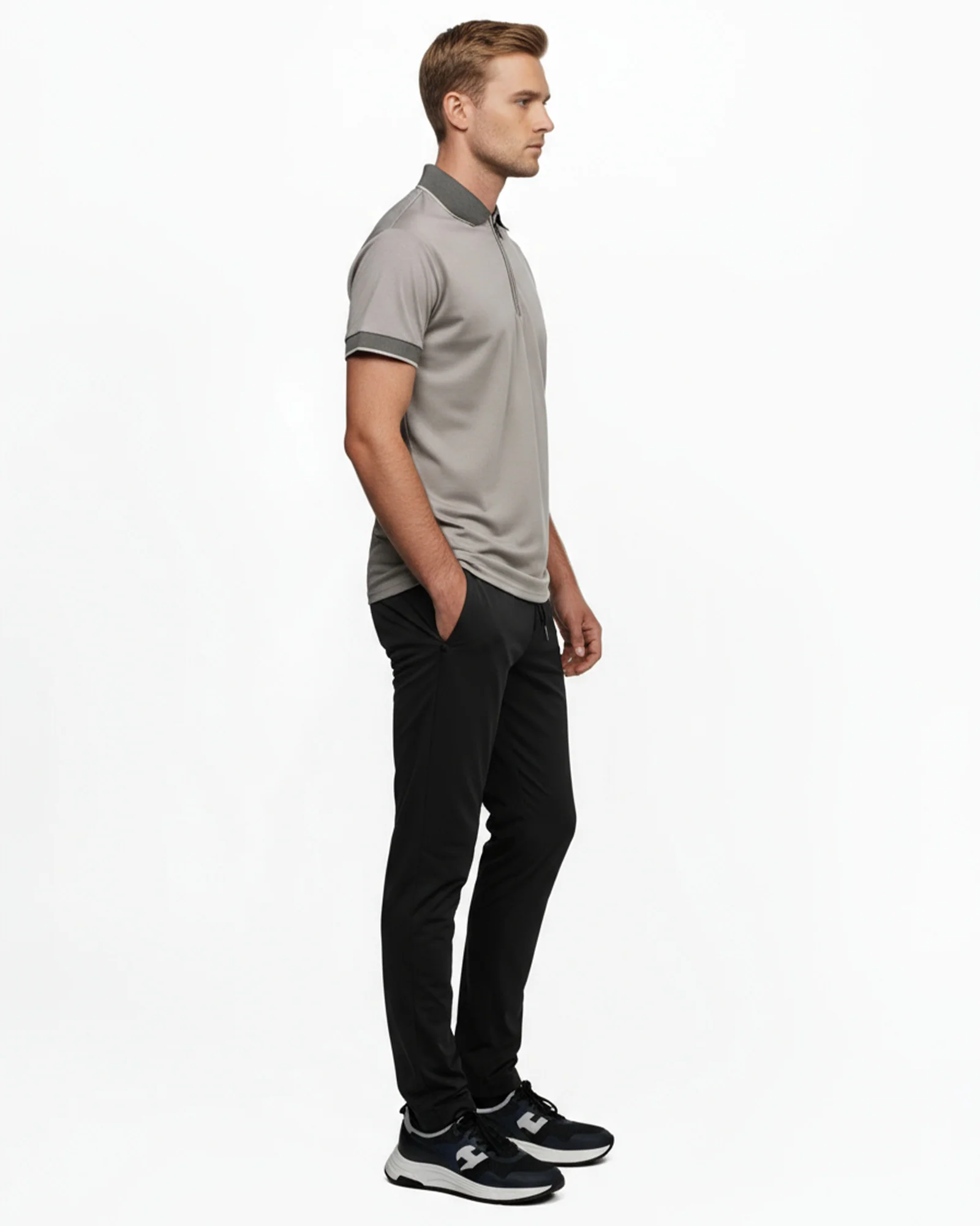Luxe Quarter Zip Polo - Silver - Image 3